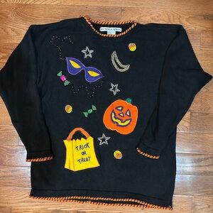 Victoria Jones Woman Black and Orange Halloween Sweater